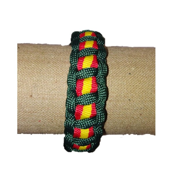 PULSERA PARACORD VERDE OSCURO CON BANDERA DE ESPAÑA