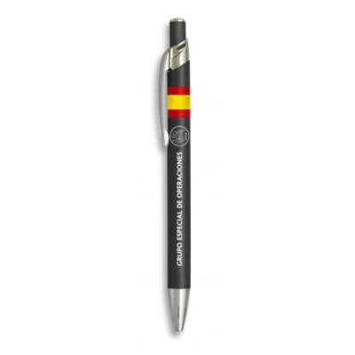 BOLIGRAFO ALUMINIO NEGRO GRUPO ESPECIAL DE OPERACIONES (G.E.O) BANDERA ESPAÑOLA
