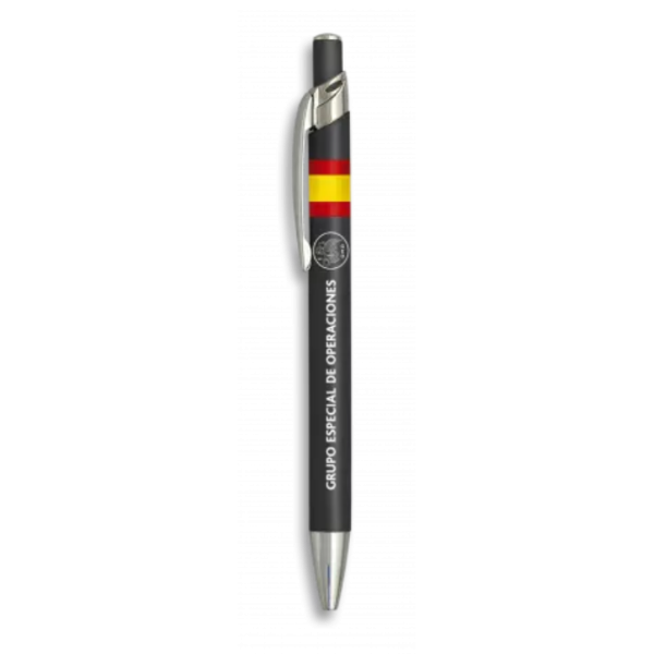 BOLIGRAFO ALUMINIO NEGRO GRUPO ESPECIAL DE OPERACIONES (GEO) BANDERA ESPAÑOLA