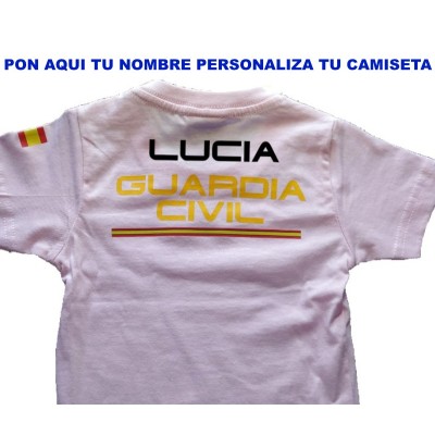 CAMISETA GUARDIA CIVIL DE ALGODON COLOR ROSA TALLA NIÑOS PERSONALIZADA