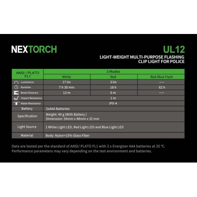 LINTERNA UL12 NEXTORCH 17 LM CON LUZ ROJA Y AZUL