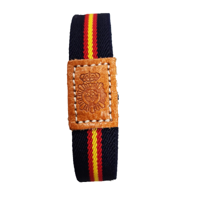 PULSERA ELÁSTICA AZUL CON ESCUDO TROQUELADO EN CUERO - POLICIA NACIONAL