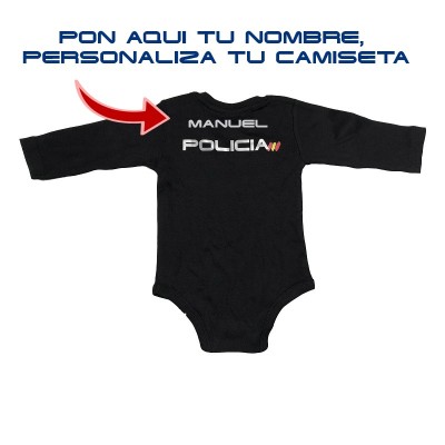 BODY BEBE MANGA LARGA POLICIA NACIONAL COLOR NEGRO PERSONALIZADO