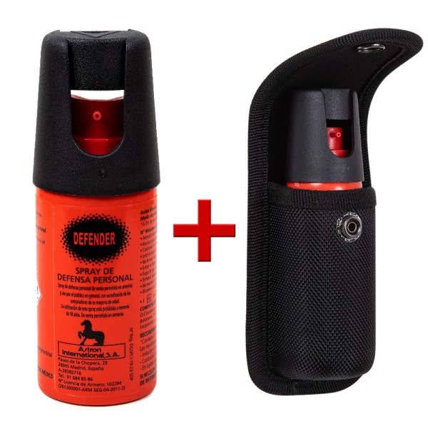 PACK / LOTE SPRAY PIMIENTA DE DEFENSA PERSONAL HOMOLOGADO DEFENDER + FUNDA CORDURA CON BROCHE