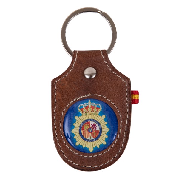 LLAVERO EN CUERO ARTESANAL POLICIA NACIONAL MARRON CHOCOLATE