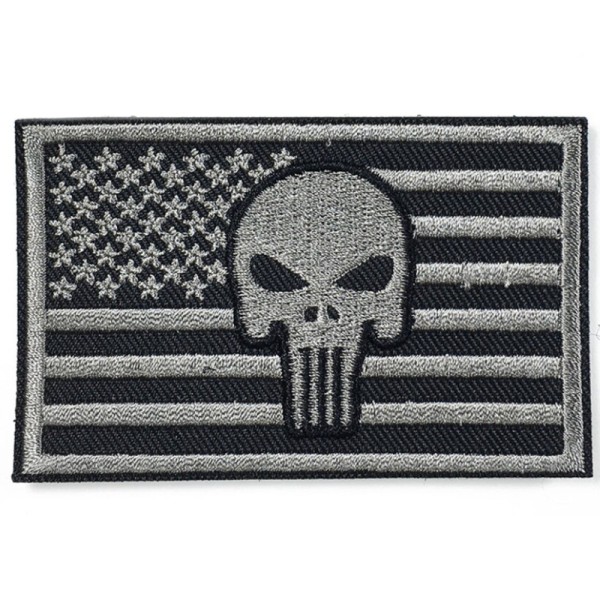 PARCHE BORDADO BANDERA DE EEUU CON CALAVERA PUNISHER GRIS