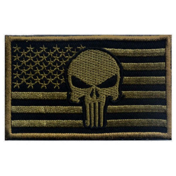 PARCHE BORDADO BANDERA DE EEUU CON CALAVERA PUNISHER VERDE