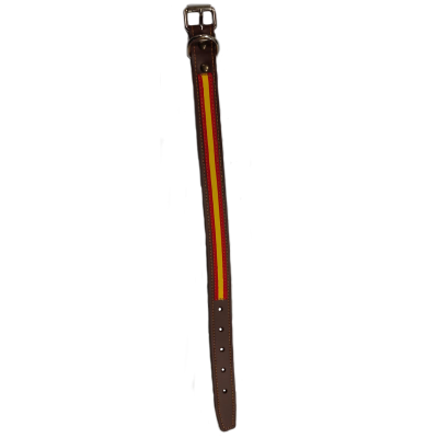 COLLAR DE PERRO CUERO MARRÓN CHOCOLATE  CON BANDERA ESPAÑA 46 x 2,43cm