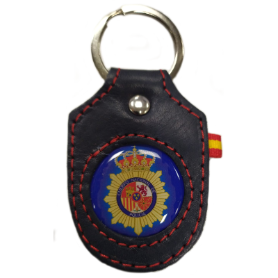 LLAVERO EN CUERO ARTESANAL POLICÍA NACIONAL AZUL