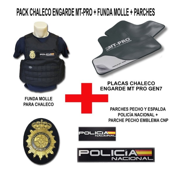 LOTE / PACK CHALECO ENGARDE MT PRO GEN7 + FUNDA MOLLE Y PARCHES POLICIA NACIONAL