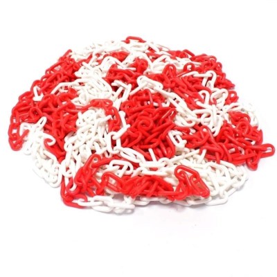 CADENA DE PLÁSTICO ROJO Y BLANCO BICOLOR 35MM ROLLO DE 25M PARA SEÑALIZACIÓN