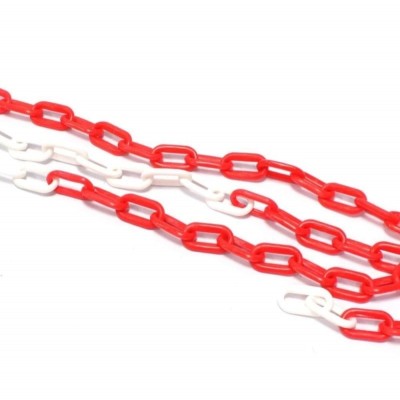CADENA DE PLÁSTICO ROJO Y BLANCO BICOLOR 35MM ROLLO DE 25M PARA SEÑALIZACIÓN