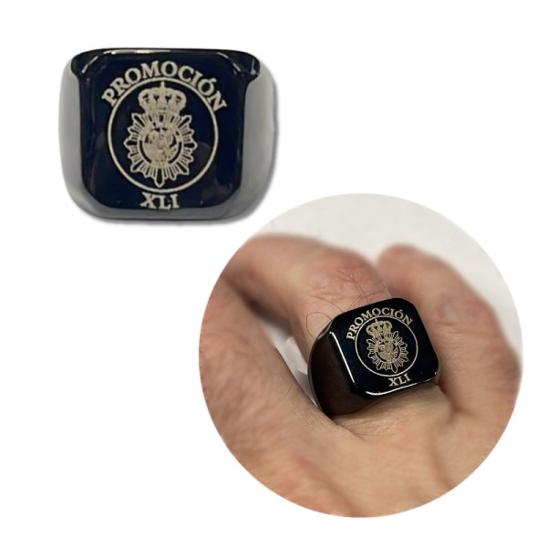 ANILLO PROMOCION 41 POLICIA NACIONAL ACERO NEGRO