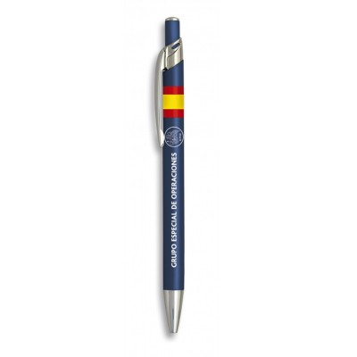 BOLIGRAFO ALUMINIO AZUL GRUPO ESPECIAL DE OPERACIONES (G.E.O) BANDERA ESPAÑOLA