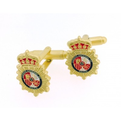 GEMELOS PARA CAMISA EMBLEMA POLICIA NACIONAL DORADO MATE