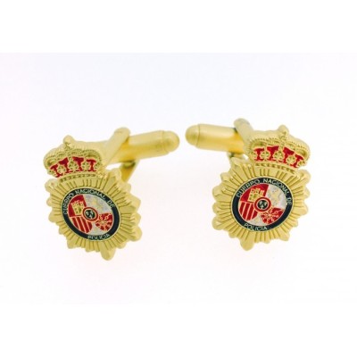 GEMELOS PARA CAMISA EMBLEMA POLICIA NACIONAL DORADO MATE