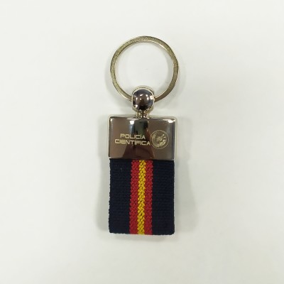 LLAVERO CINTA AZUL CON BANDERA DE ESPAÑACOMISARÍA GENERAL DE POLICÍA CIENTÍFICA