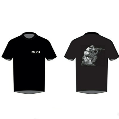 CAMISETA EN TEJIDO TECNICO POLICIA EN INTERVENCION COLOR NEGRO
