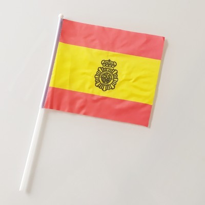BANDERÍN ESPAÑA CON ESCUDO CNP 21 X 17,5 CM. MASTIL PVC